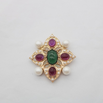 Дамска позлатена брошка с гравирана перла, цвят имитация на глазура от средата на древността, кръст, корсаж за палто