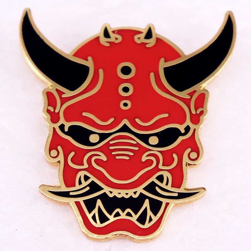 Broșă metalică cu insignă de demon japonez, mască fantomă