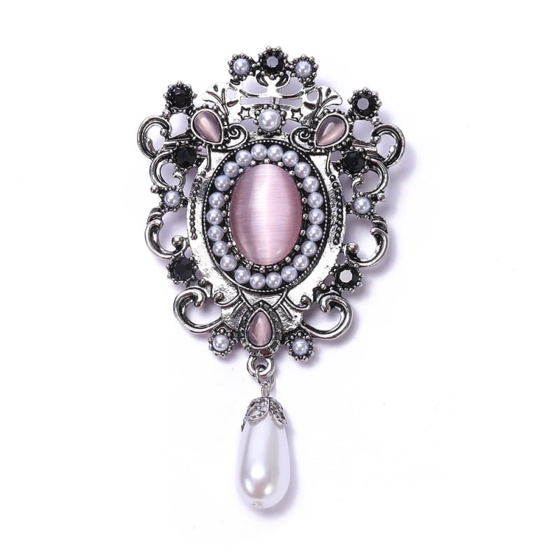 Broșă barocă antică vintage de curte cu perlă, corsaj elegant, accesorii tip boutique, broșă