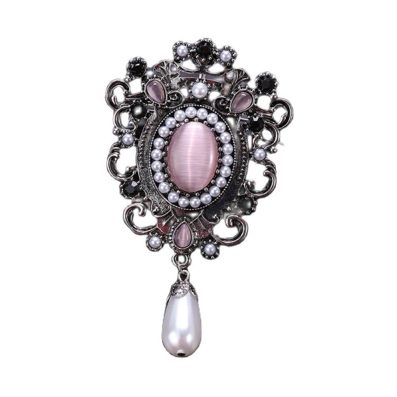 Винтидж брошка в античен бароков стил с перлен скъпоценен камък, елегантен корсаж, бутикови аксесоари за игли