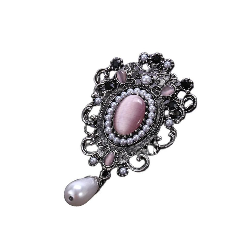 Винтидж брошка в античен бароков стил с перлен скъпоценен камък, елегантен корсаж, бутикови аксесоари за игли