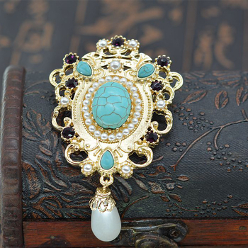 Европейски и американски дворцов стил Ретро барокова тюркоазена брошка в западен стил Антична цветна скъпоценна игла за корсаж на склад