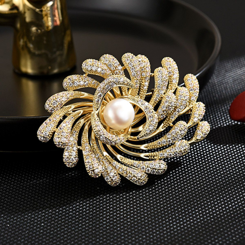 Broșă retro de lux cu artificii atmosferice, costum de lux, elegant, cu perle, corsaj, cataramă anti-alergare, accesorii elegante