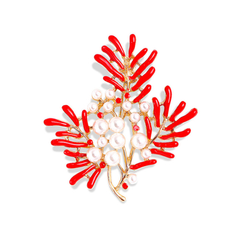 Корейска версия на висок клас изящна празнична сватбена рокля брошка емайл червен кленов перлен шал катарама палто бижута на едро
