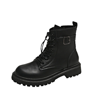 Ботуши Дамски Нови Единични Ботуши 2025 Тънки Закръглени Върхове с Връзки отстрани с Цип и Дебела Подметка Къси Ботуши в Британски Стил Модни Къси Ботуши