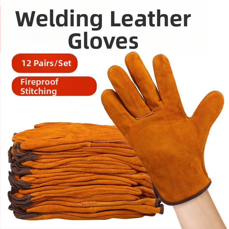 Suvirintojo specialybės dvi ekranuotos suvirinimo argono lanko suvirinimo suvirinimo pirštinės, apsauginės darbo apsaugos, patvarios dvisluoksnės karvės odos pirštinės
