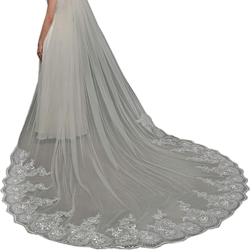 Европейски и американски дамски дантелени пайети дълъг воал булчински сватбени рокли аксесоари сватбена сцена основна сватбена рокля на едро