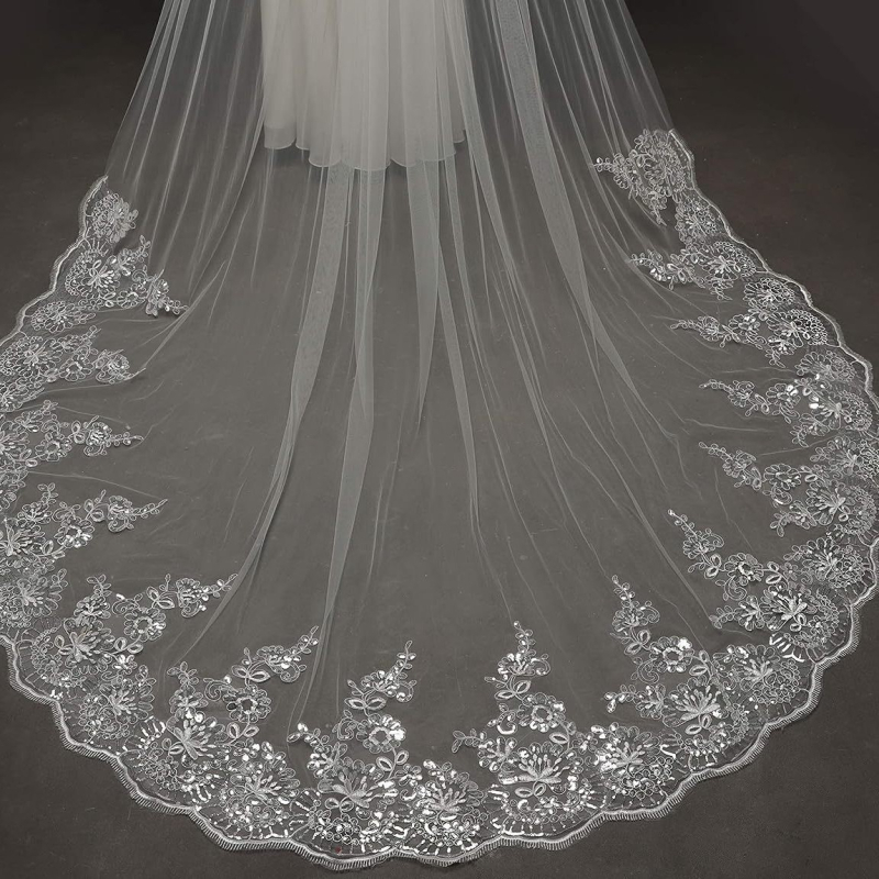 Европейски и американски дамски дантелени пайети дълъг воал булчински сватбени рокли аксесоари сватбена сцена основна сватбена рокля на едро