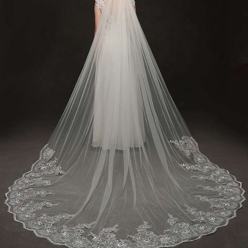 Европейски и американски дамски дантелени пайети дълъг воал булчински сватбени рокли аксесоари сватбена сцена основна сватбена рокля на едро