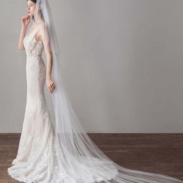 Швейцарска мека мрежа, дълга с воал, покривало с гребен за коса, висок клас, проста класическа фото прежда, фабрика на едро