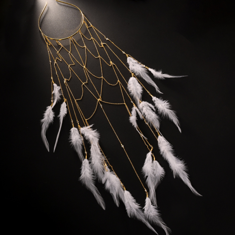 Transfrontaliere nou pandantiv cu pene cerc de păr elegant lanț de păr de zână accesorii de cină bandă de susținere pentru femei