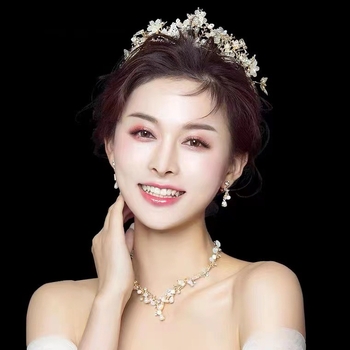 Корейски булчински шапки, лъскави кристали, колие с корона от пеперуда, обеци, три части, сватбена рокля, аксесоари за всички възрасти