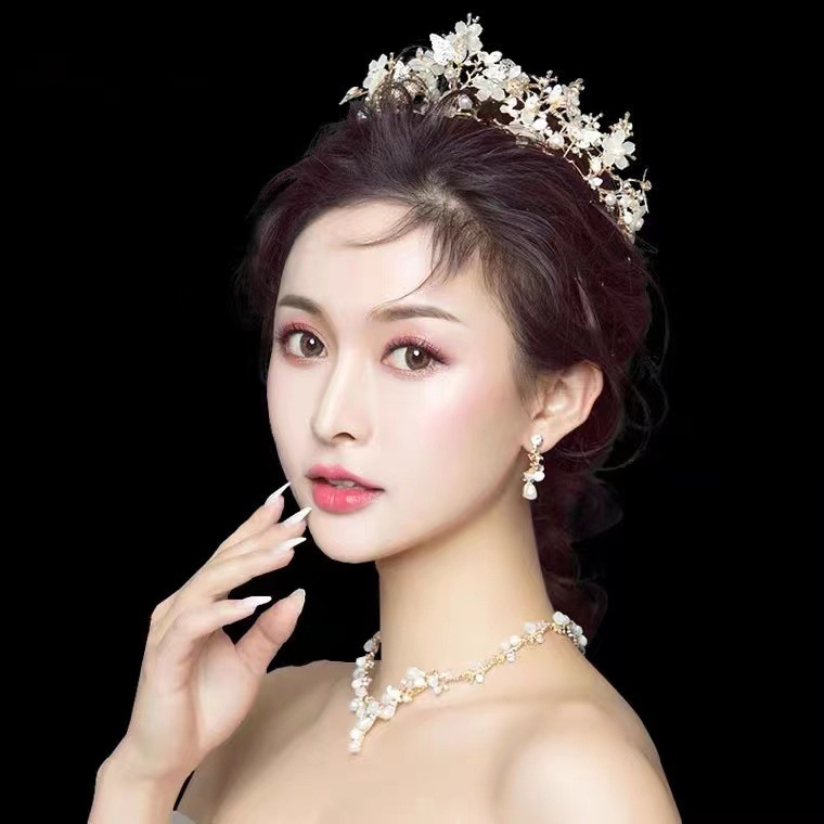 Корейски булчински шапки, лъскави кристали, колие с корона от пеперуда, обеци, три части, сватбена рокля, аксесоари за всички възрасти