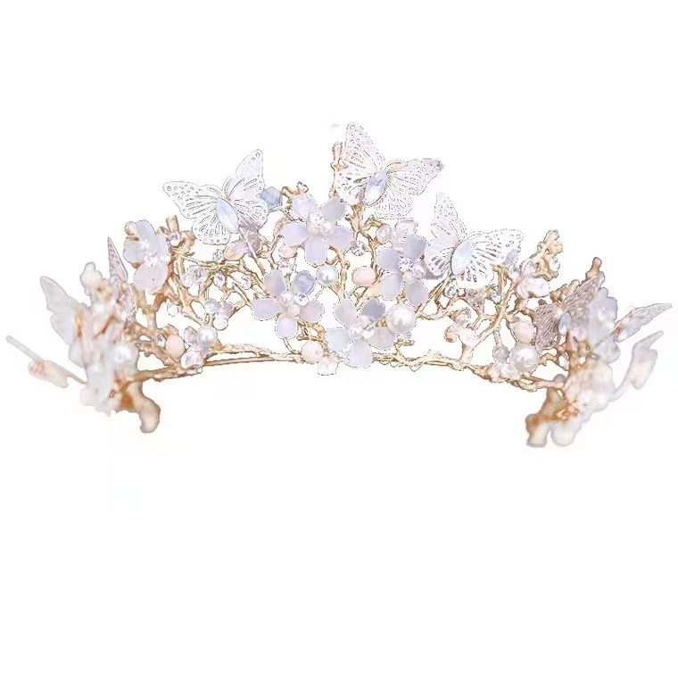 Корейски булчински шапки, лъскави кристали, колие с корона от пеперуда, обеци, три части, сватбена рокля, аксесоари за всички възрасти