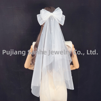 Булчински френски ретро малък воал, трансграничен, горещо продаван, супер фея, регистрация за сватбена снимка, голяма панделка, перлена шапка