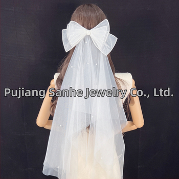 Булчински френски ретро малък воал, трансграничен, горещо продаван, супер фея, регистрация за сватбена снимка, голяма панделка, перлена шапка