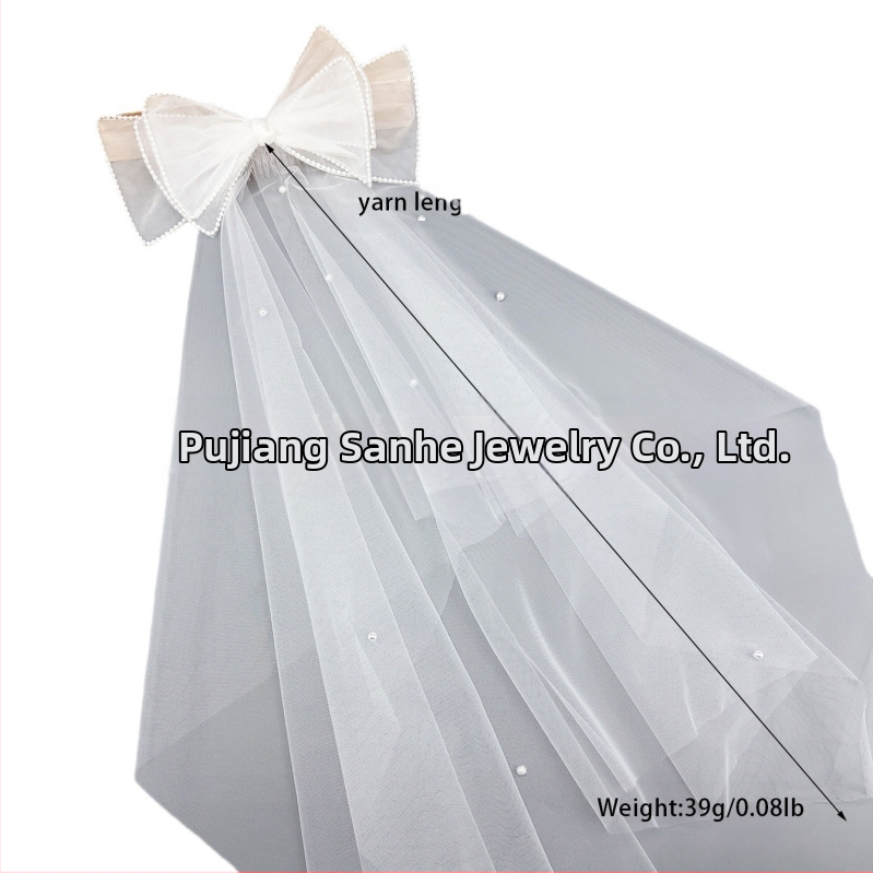 Булчински френски ретро малък воал, трансграничен, горещо продаван, супер фея, регистрация за сватбена снимка, голяма панделка, перлена шапка