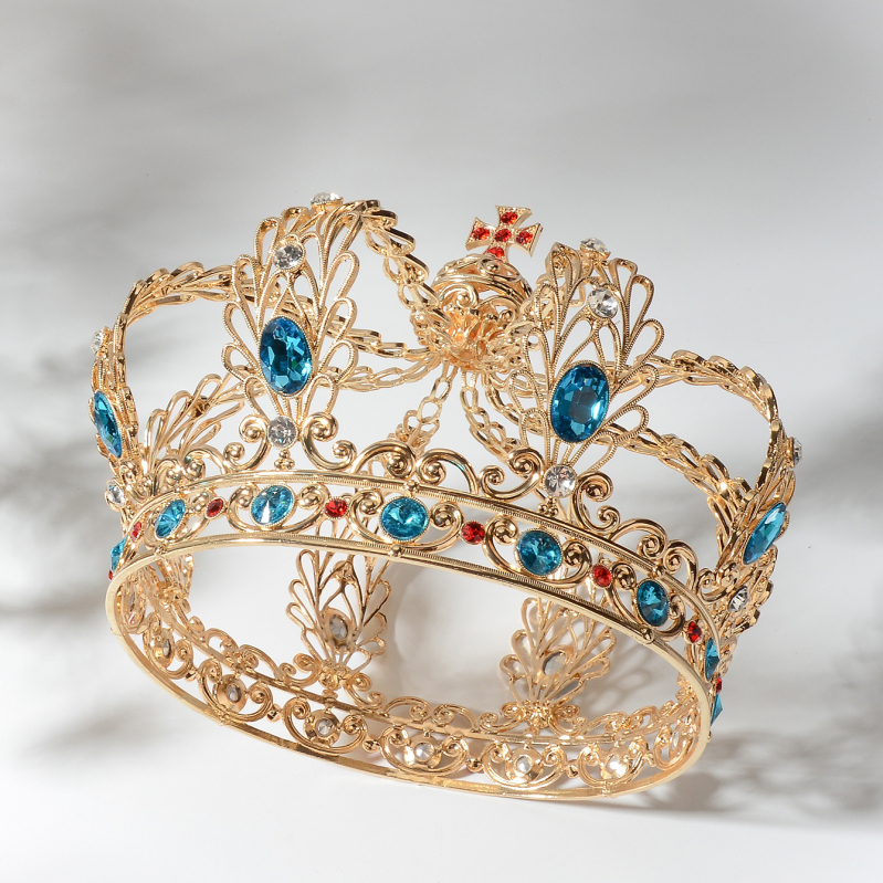 HG1569 Трансгранична европейска и американска ретро средновековна прическа за крале гурута, голяма пълна кръгла корона, аксесоари за коса на булка, висок клас