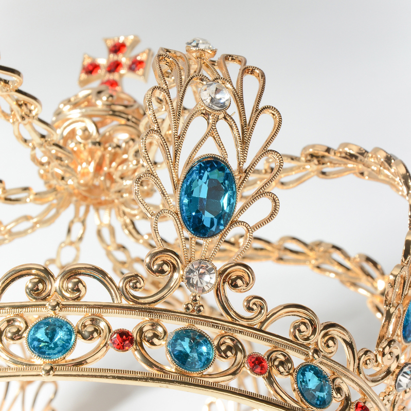 HG1569 Трансгранична европейска и американска ретро средновековна прическа за крале гурута, голяма пълна кръгла корона, аксесоари за коса на булка, висок клас