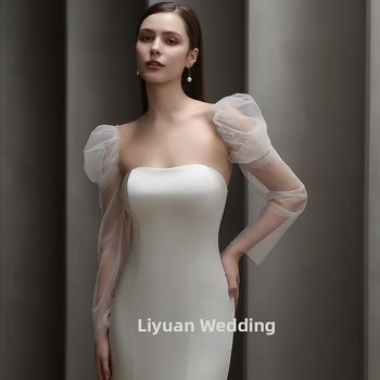 обикновена мека прежда, дълъг прозрачен тюл, кремаво-бял, слънцезащитен комплект за булка с ръкав