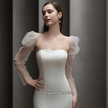 обикновена мека прежда, дълъг прозрачен тюл, кремаво-бял, слънцезащитен комплект за булка с ръкав