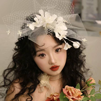 Булчински шапки в стил Мори, красиви мрежести цветни фиби за коса, висококачествени феи, цветни сватбени аксесоари