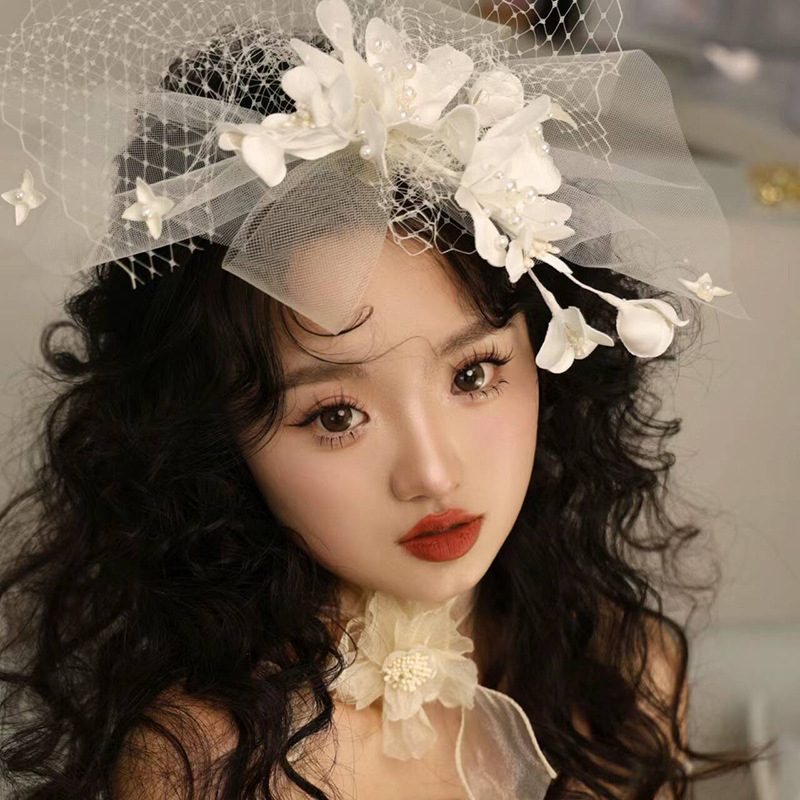 Булчински шапки в стил Мори, красиви мрежести цветни фиби за коса, висококачествени феи, цветни сватбени аксесоари