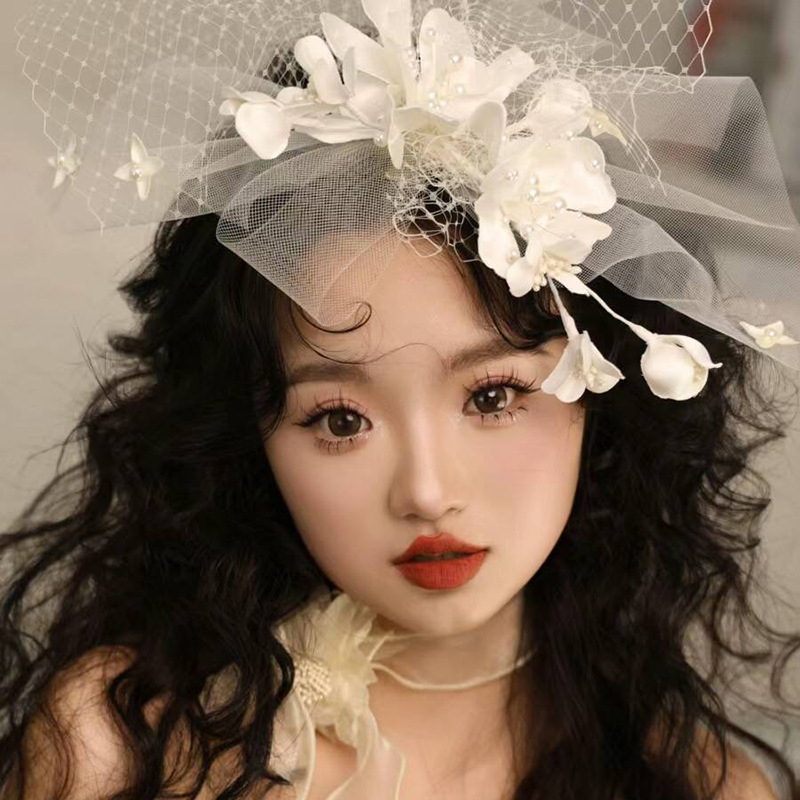 Булчински шапки в стил Мори, красиви мрежести цветни фиби за коса, висококачествени феи, цветни сватбени аксесоари