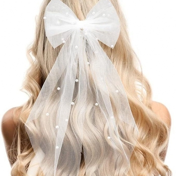 Аксесоари за коса с голяма бяла панделка и перли, аксесоари за сватбена рокля, фото реквизит за пътуване, сертификат за регистрация, воал