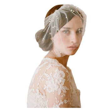 Пасторален къс бял перлен воал в цвят слонова кост, сватбен воал с гребен, европейски и американски, популярен за външна търговия, трансграничен