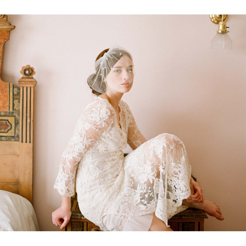 Пасторален къс бял перлен воал в цвят слонова кост, сватбен воал с гребен, европейски и американски, популярен за външна търговия, трансграничен