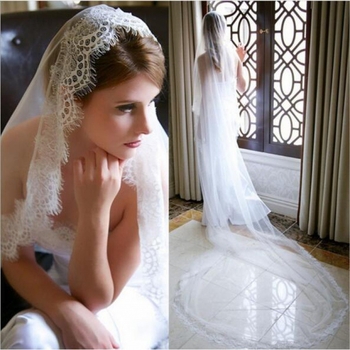 Европейска и американска булка Сватба Дълга марля Красива и щедра марля Мигли Дантела Без гребен Дължина *