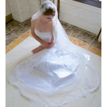 Европейска и американска булка Сватба Дълга марля Красива и щедра марля Мигли Дантела Без гребен Дължина *