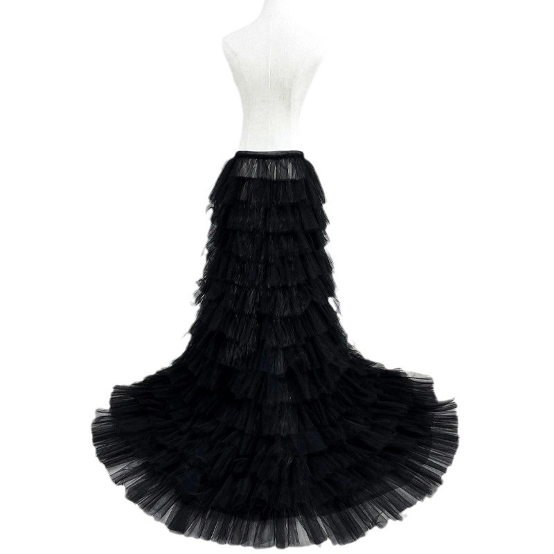 Елегантна европейска и американска трансгранична мрежеста пола с шевове, елегантна, с връзки, еднокомпонентна, дълга пола с А-силует и висока талия