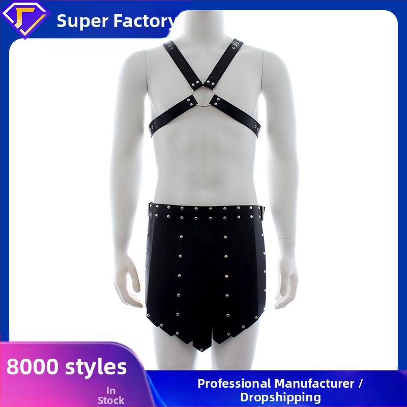 Produse sexy din piele Amazon Hot pentru adulți Spot en-gros sm Bound Fierce pentru bărbați Fustă de luptă cu tauri Warrior cu bandă de piept