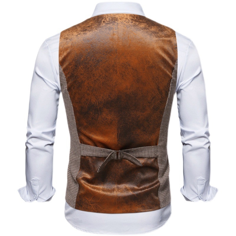 Γιλέκο εξωτερικού εμπορίου, φθηνό σε πωλήσεις για το φθινόπωρο και το χειμώνα, λεπτό, πράσινο, φρουτώδες γιακά, σταυρωτό, ανδρικό casual βρετανικού στιλ γιλέκο