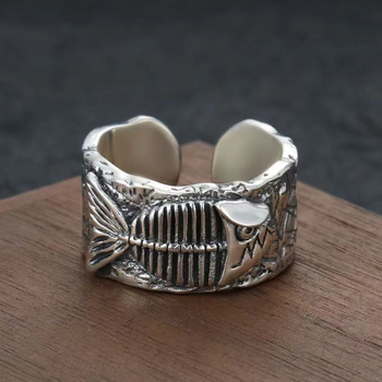 2024 vintage παλιομοδίτικο χειροποίητο δαχτυλίδι ψαροκόκαλο με δεσποτικό σχέδιο