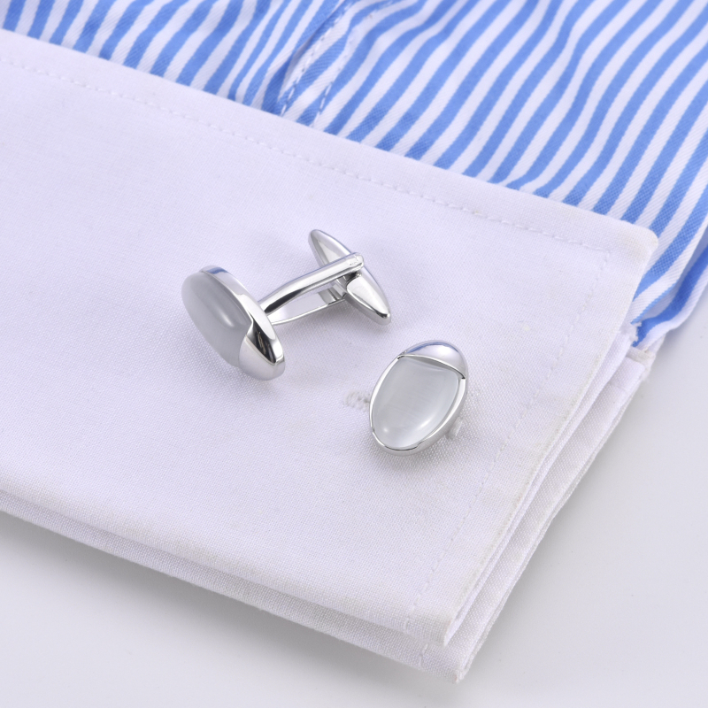 Cămașă franceză bărbătească, butoni francezi cu model jad alb și opal, cu bordură transfrontalieră, lustruiți oglindă, de înaltă calitate, lucrați manual, cu cuie ovale