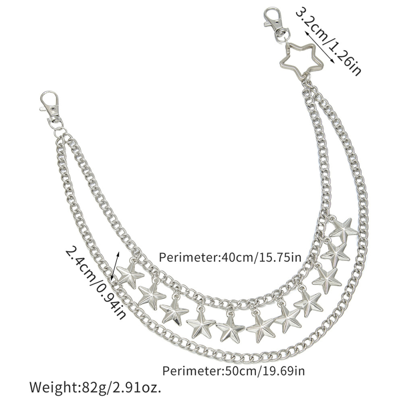 Europski i američki prekogranični dodaci za Noć vještica s petokrakom zvijezdom, trendi ukras za hlače s lancem, hip-hop, svestrani lanac za hlače za žene s tankim strukom