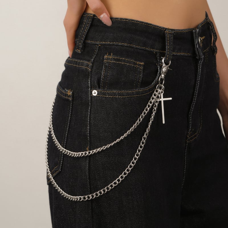 Bijuterii transfrontaliere europene și americane, en-gros, inel creativ personalizat, breloc, lanț metalic dublu strat, lanț pentru pantaloni, versatil pentru bărbați și femei