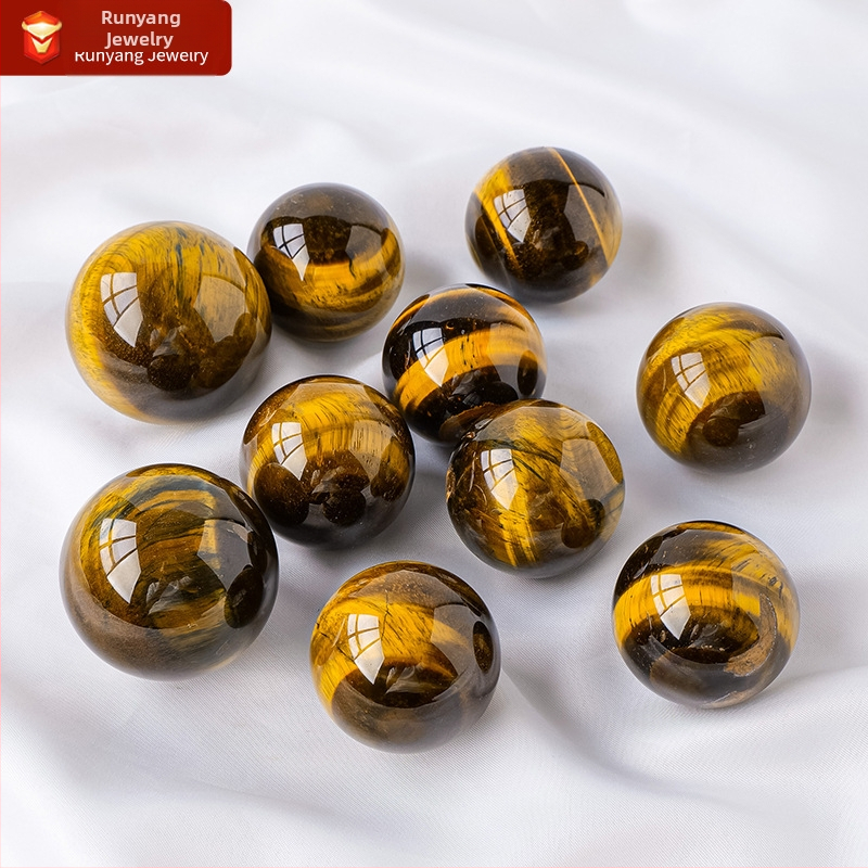 Donghai cristal natural ochi de tigru galben piatră originală efect ochi de pisică de înaltă calitate bilă de cristal lustruită vânzări directe din fabrică en-gros