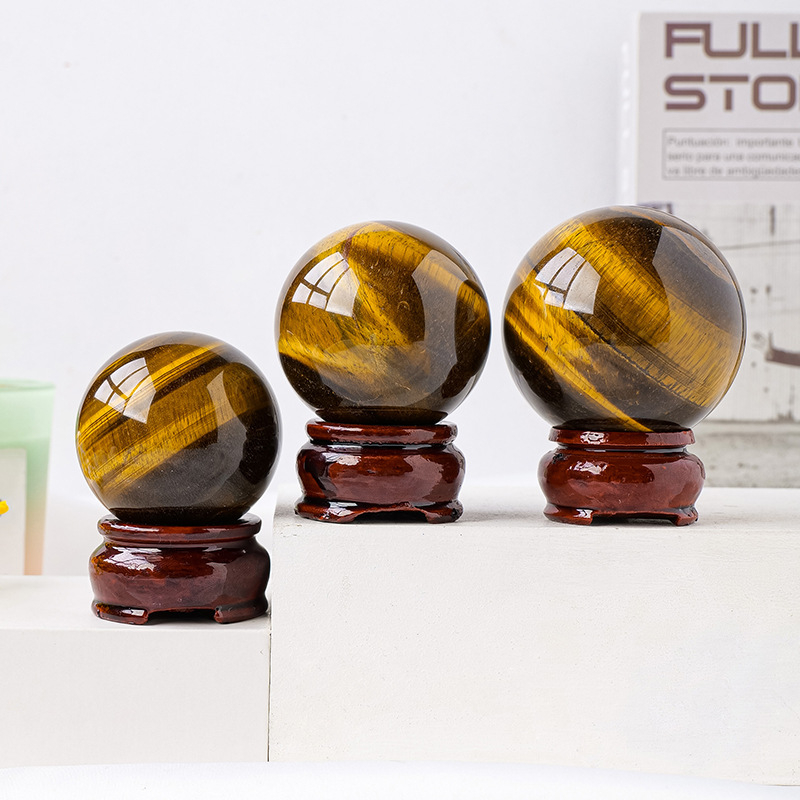 Donghai cristal natural ochi de tigru galben piatră originală efect ochi de pisică de înaltă calitate bilă de cristal lustruită vânzări directe din fabrică en-gros