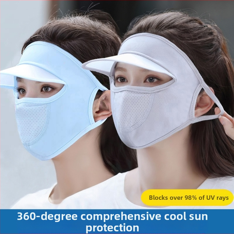 Mască de protecție solară pentru femei, anti-UV, mătase de gheață, respirabilă, de vară, subțire, pălărie all-in-one, mască de protecție a feței pentru șoferi și călărie