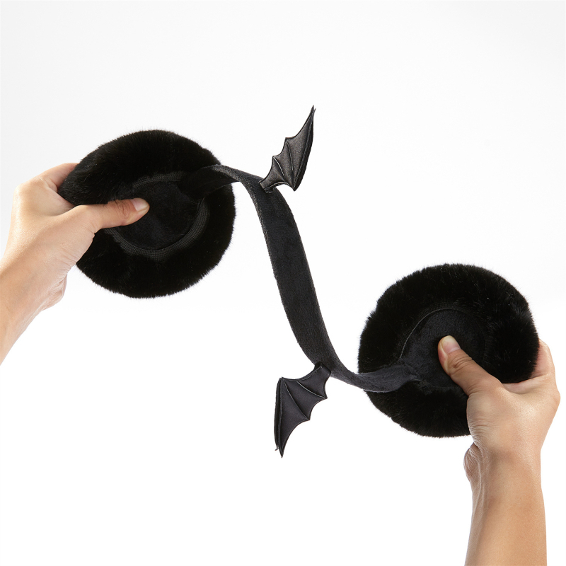 Šikšnosparnio formos „Deviruchi“ ausinės, gotikinės, šiltos, sulankstomos, tamsaus stiliaus, Helovino asmenybės.