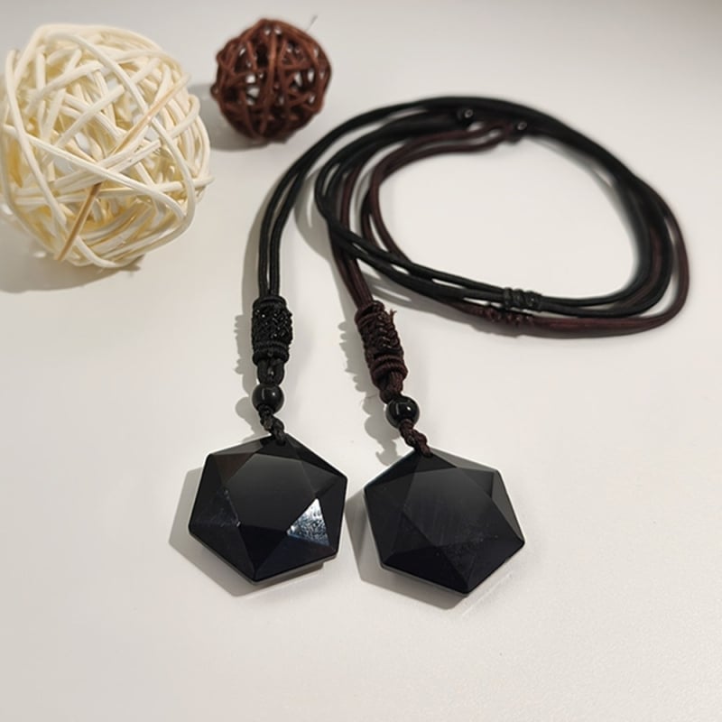 Obsidian pandantiv pendul energie obsidian stea cu șase colțuri colier bărbați și femei pulover lanț bijuterii en-gros