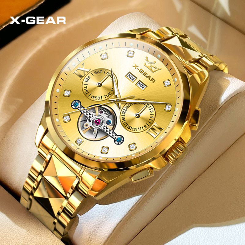 X-Gear Neptune Star Perpetual Calendar Tourbillon pulkstenis, pilnībā automātisks, mehānisks skeleta vīriešu pulkstenis, mehānisks Tourbillon