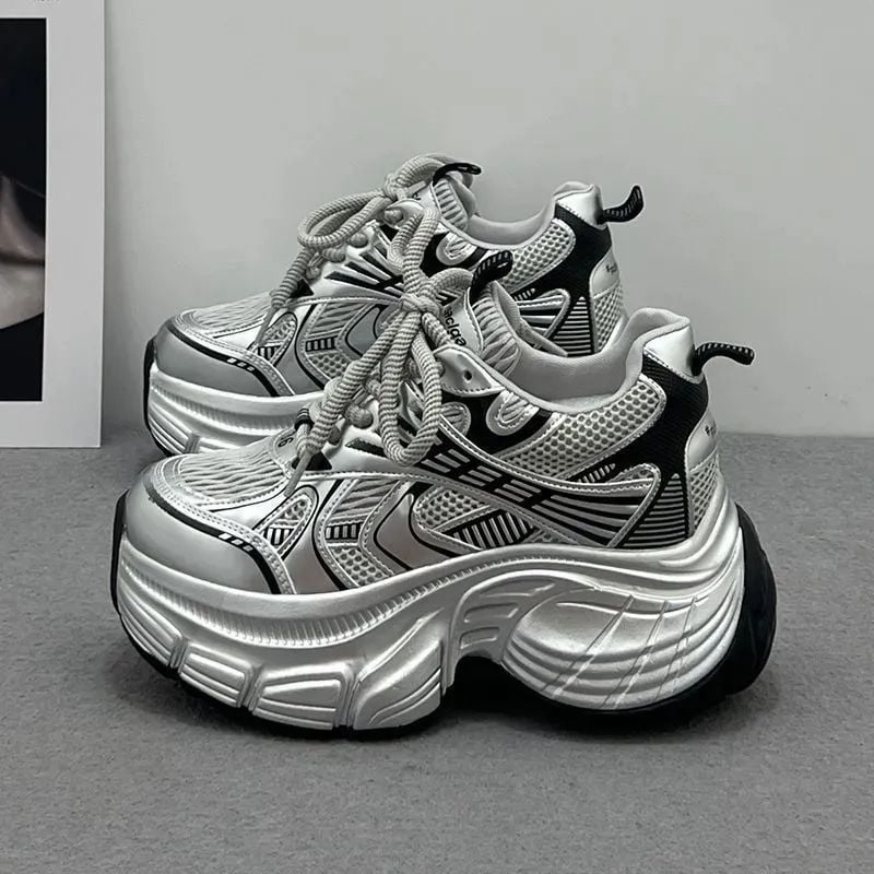 Torre Shoes Pantofi sport pentru femei Little 2025, pantofi sport casual noi pentru primăvară și vară, cu plasă respirabilă, cu fund gros, cu toc înalt