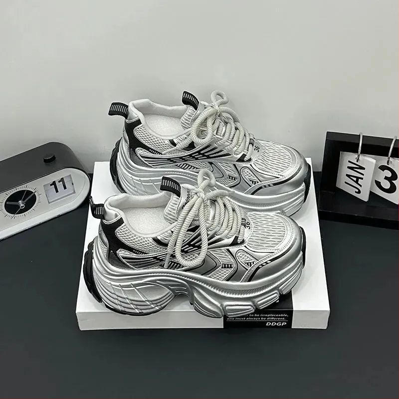 Torre Shoes Дамски малки ежедневни маратонки 2025, пролетни и летни дишащи мрежести обувки с дебело подметка, супер огнеупорни