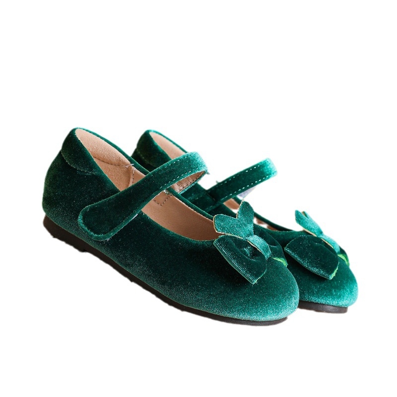 Cross-Border meiteņu apavi bērnu princeses 2025. gada jaunās zaļās baleta kurpes mazai meitenei ar modernu mīkstu zoli