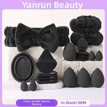 Tarpvalstybinis populiarus makiažo kempinių rinkinys su valymo dubeniu, 20 dalių rinkinys, 33 dalių rinkinys, trikampis nykščio kempinėlis, makiažo kempinė, kosmetinė kempinė